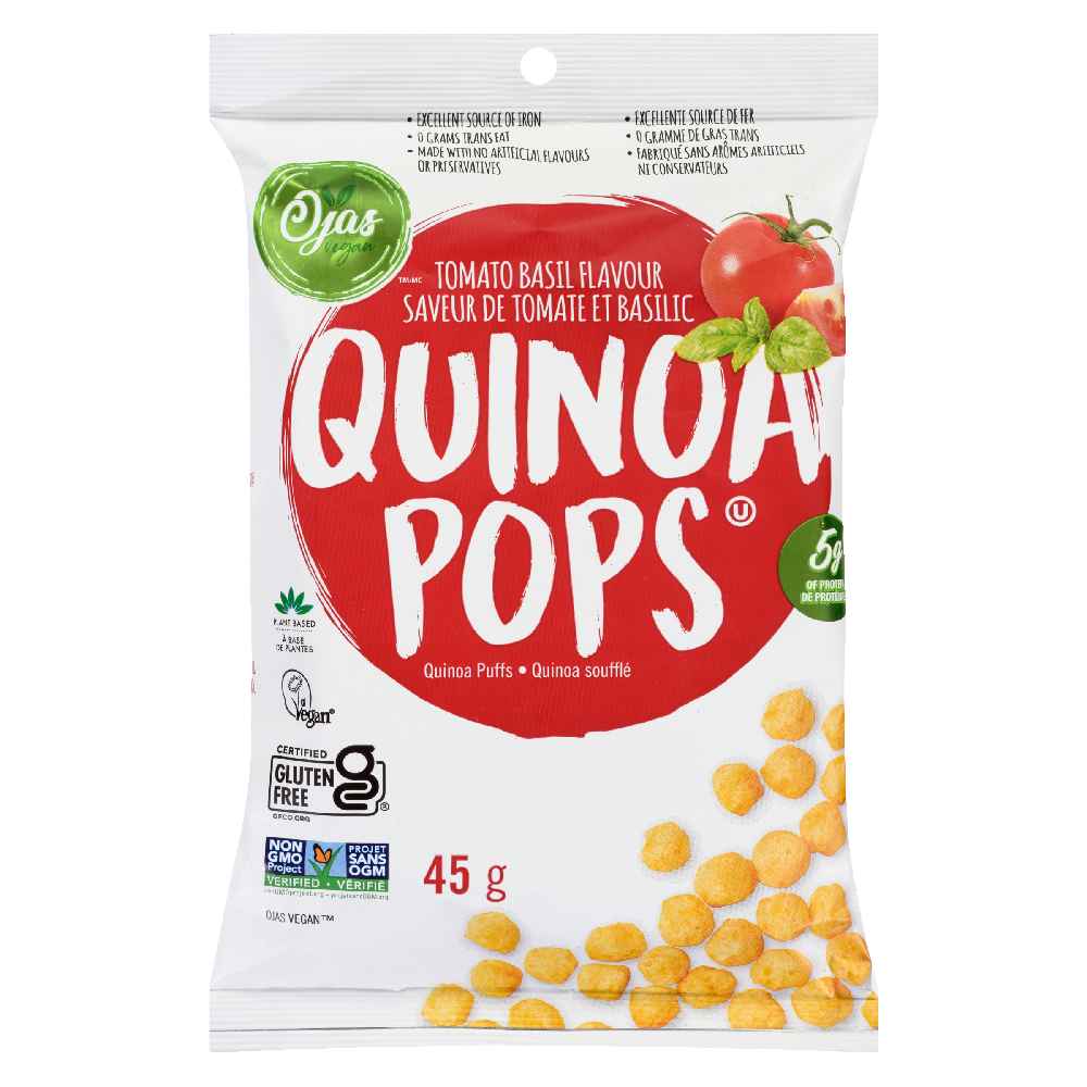 Ojas Vegan Quinoa Pops Tomato Basil Flavour 45g