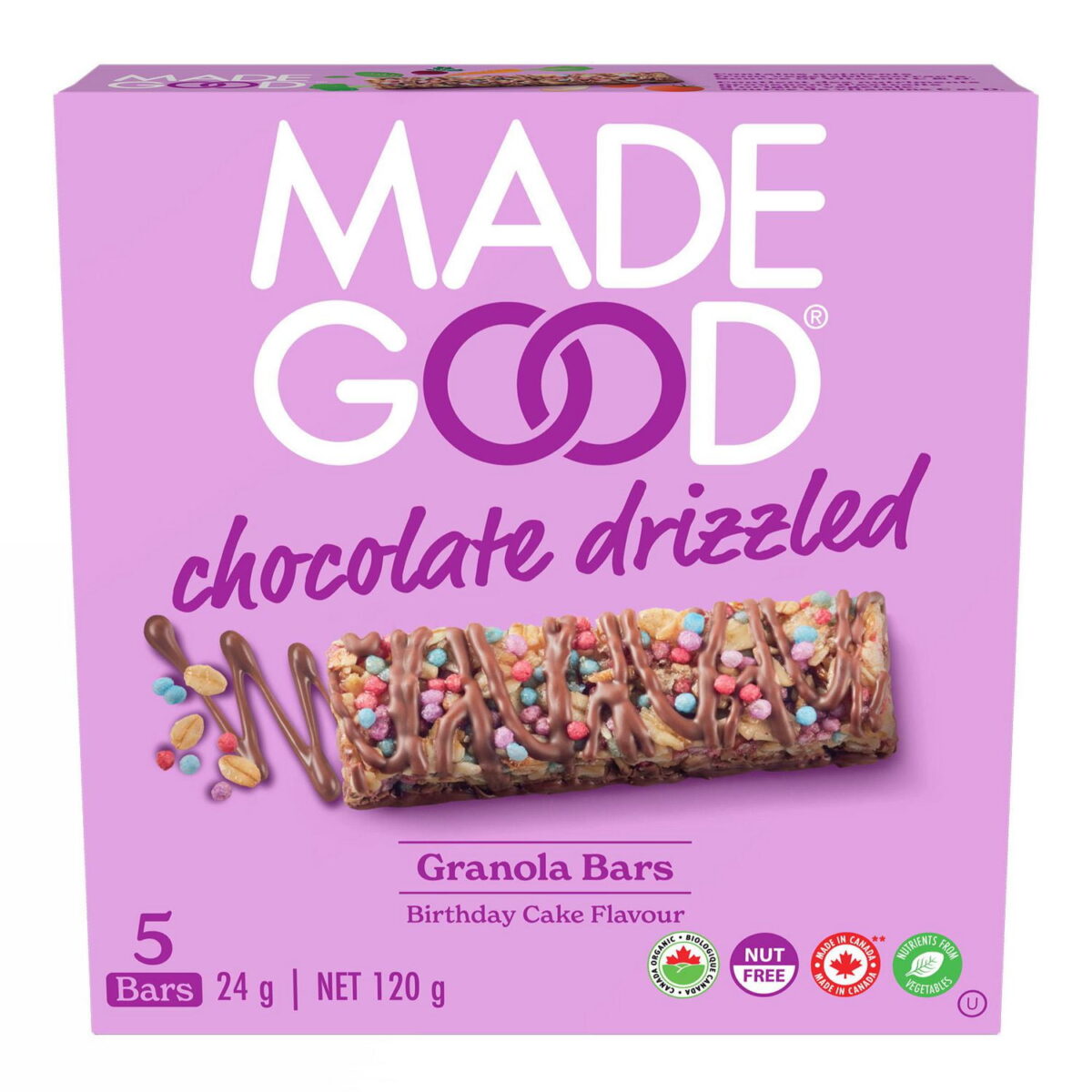 MadeGood Chocolate Drizzled Birthday Cake Granola Bars
