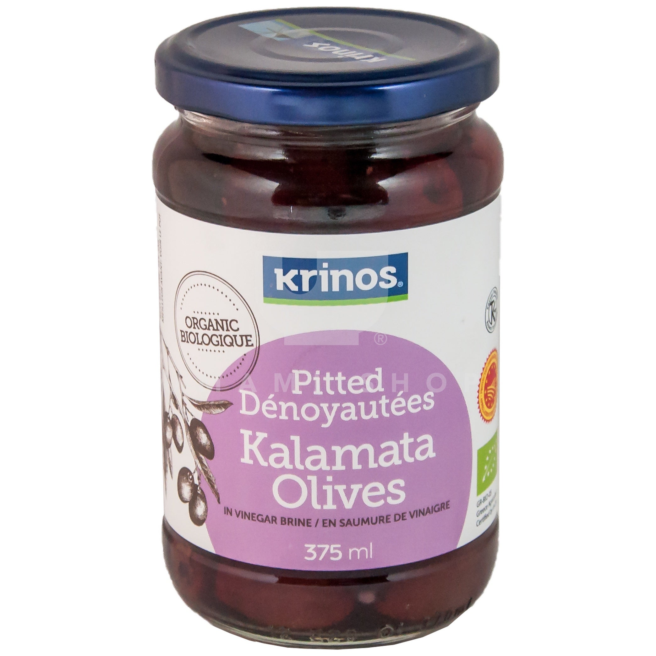 Krinos 375ml Organic Pitted Kalamata Olives
