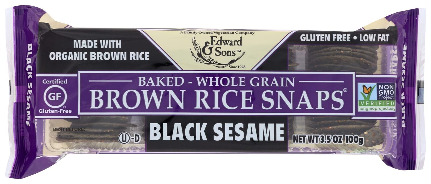 Edward & Sons Baked Brown Rice Snaps Black Sesame, 3.5 Oz