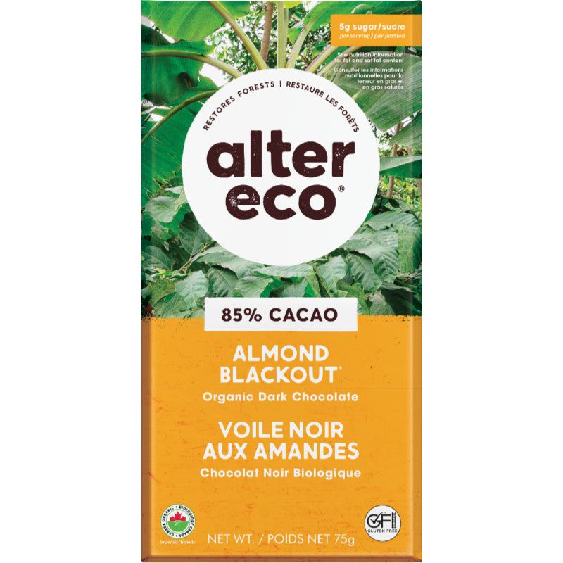 Alter Eco Organic Chocolate Blackout Almond 85%75G